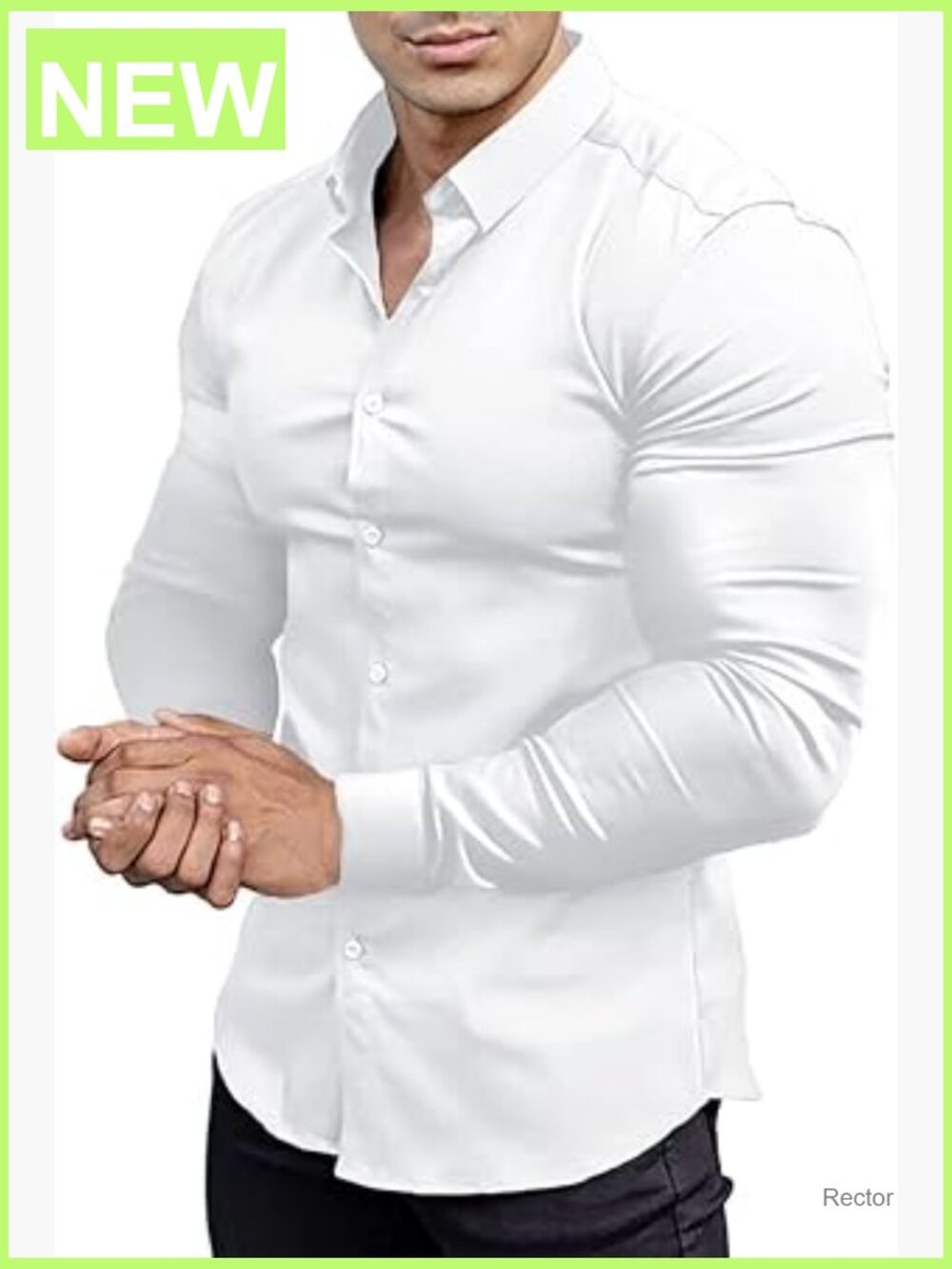 Men's Muscle Fit Dress Shirt Slim Stretch Long Sleeve Casual Button Down